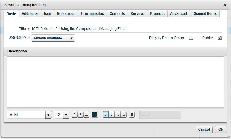 Manually Creating or Editing elearning Items 21 Manually Creating or Editing elearning Items You can choose to create a learning item manually by generating a shell using the Create new elearning