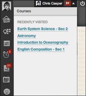 Global Navigation Menu and My Blackboard My Blackboard, located within the Global Navigation Menu, allows you to quickly access course information.