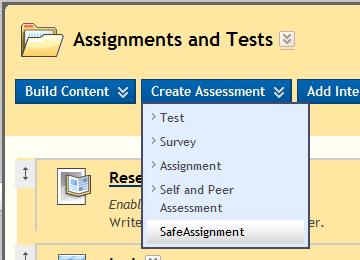 Create a SafeAssignment SafeAssignments can be added to any Content Area or learning module, where students are able to access them. Students can submit papers in Word (.doc,.docx,.odt), Plain Text (.