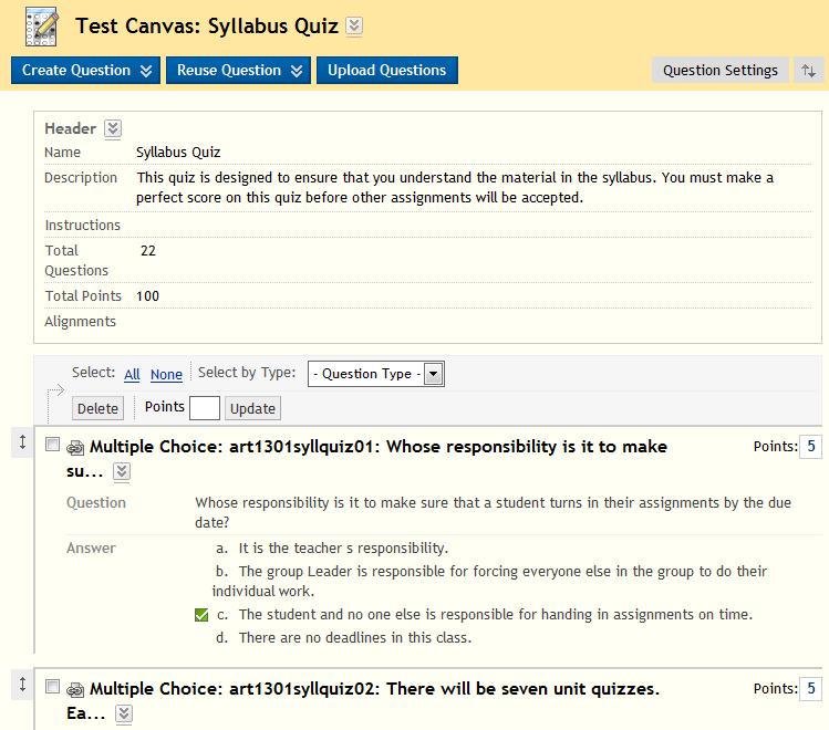 Ordering the Test Questions The final overall step in creating a test is to order the questions. By default, they will be presented to students in the same order they were added to the test.