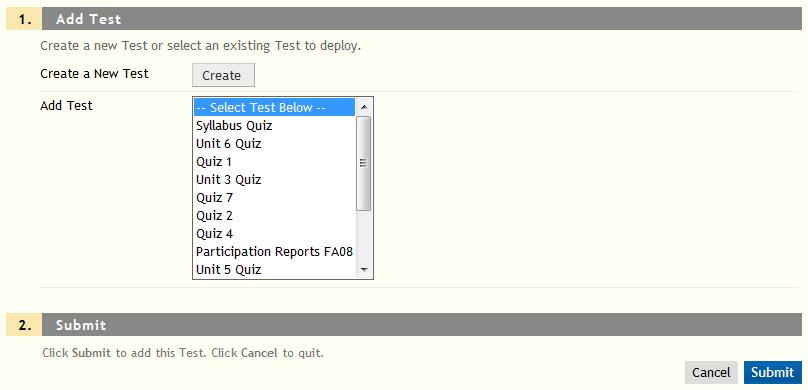Assessments in Blackboard: Adding Tests to Content Areas Adding Tests to Content Areas Once a test has been created and questions have been created, it can be added only once to a specific Content