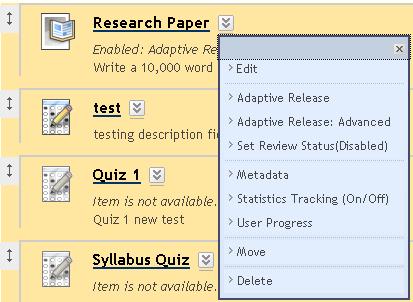 Assignments: Editing and Managing Assignments Editing and Managing Assignments After assignments are added to Content Areas, they can be reorganized, edited, and managed as needed.