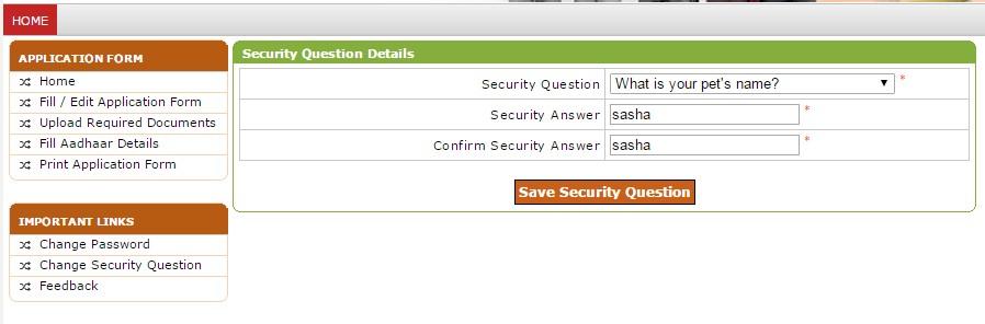 Change Security Question The candidate may change the security