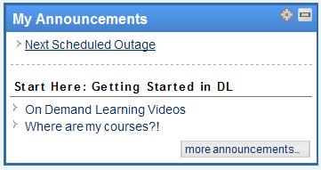 access to your course announcements and relevant system-wide announcements Course Announcements: consist of