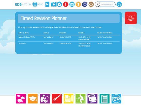 Revision: Selecting the revision icon will take you to the revision planner as shown below. The revision planner will show you what revision lessons and pathways you have been set.
