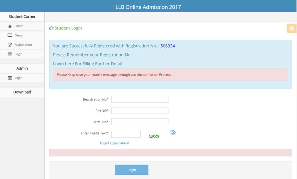2. After entering the PIN, Candidate has to fill up Personal details as displayed in above screen. 3. Registration form once confirmed, information cannot be changed later.