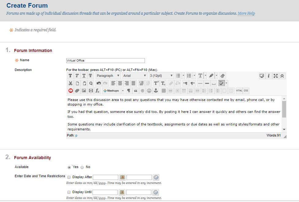 Click Submit. 9. Now that the Forum has been created it has to be linked to the Virtual Office link created earlier.