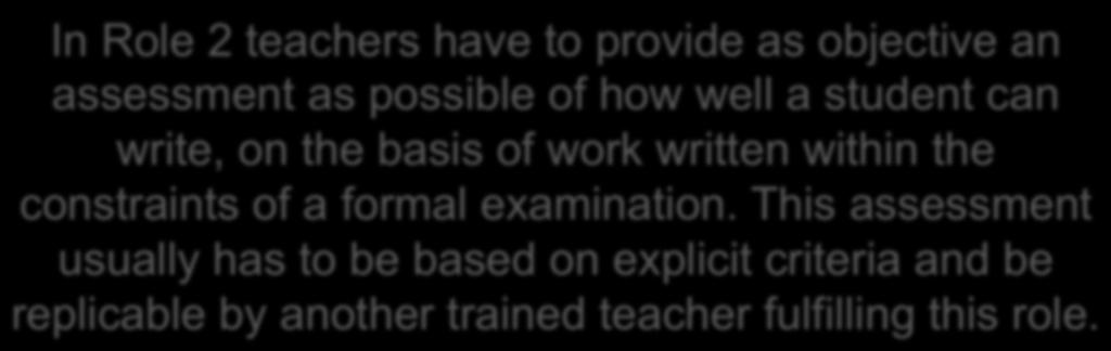 4. Responding to writing the teacher's roles In Role 2 teachers have to provide as objective an assessment as possible of how well a student can write, on the basis of work written within the