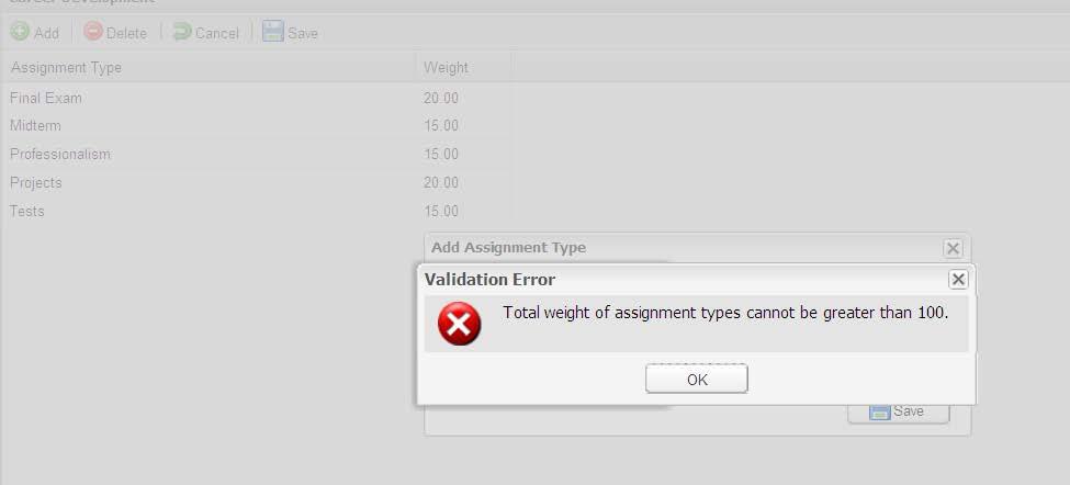 Editing Assignment Types When editing the Assignment Type