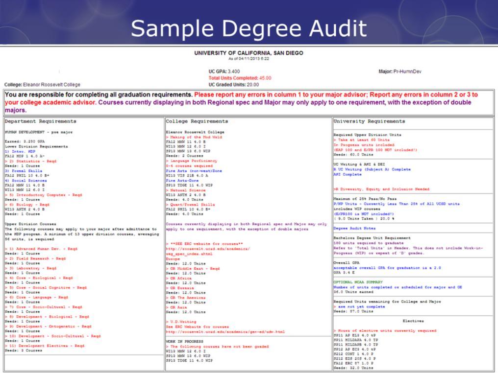 Let s look at a sample degree audit. To access this tool, please log in to TritonLink.