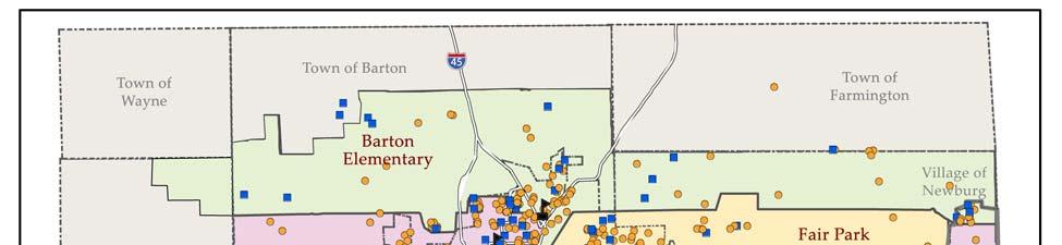 Maps 5 and 6 indicate where kindergarteners who were enrolled in private and public schools in the West Bend area in Fall 2006