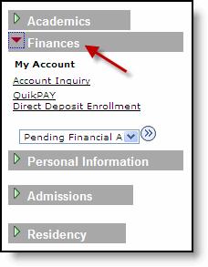 Finances Section Account Inquiry This will display any outstanding account