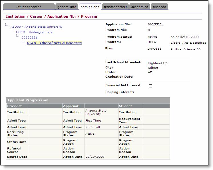 Admissions Tab (cont.
