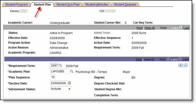 Academics Tab > Institution / Career /