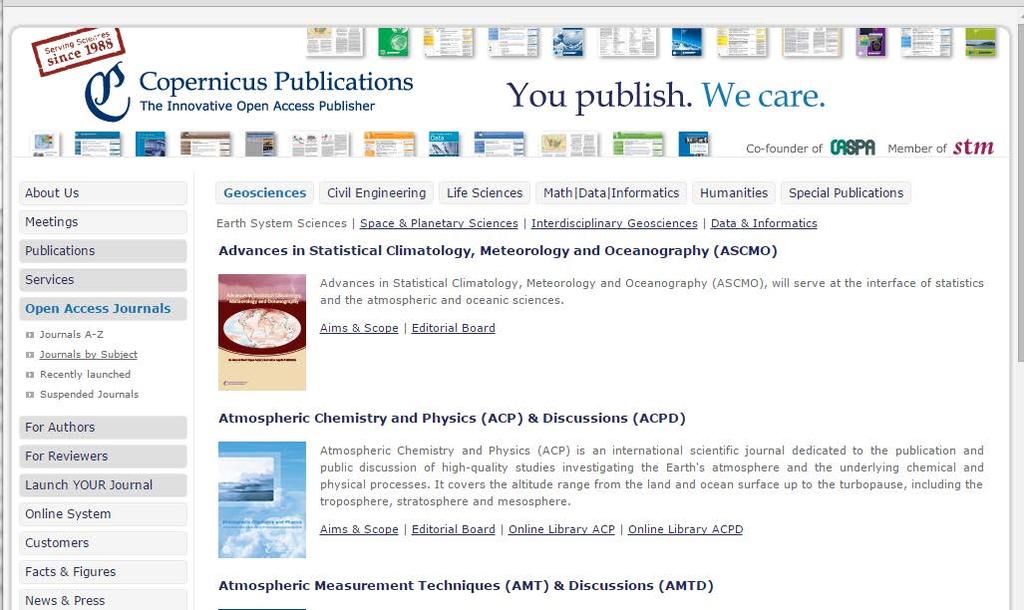 Copernicus Publications 28 journals in geoscience, civil