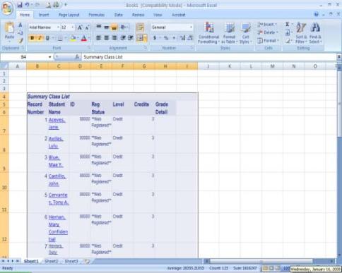 COPY AND PASTE STUDENT DATA Excel 1. Start Microsoft Excel. Click to open or maximize the Web Banner window that displays the student roster for the class you are working with. 2.