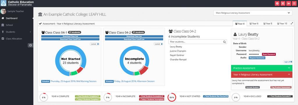Administration System Dashboard (cont.) Student Assessment Status The student status for the active assessment is open by default upon viewing the student details.