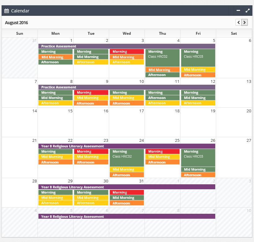 Administration System Dashboard (cont.) Calendar The calendar section contains the available dates for each assessment.