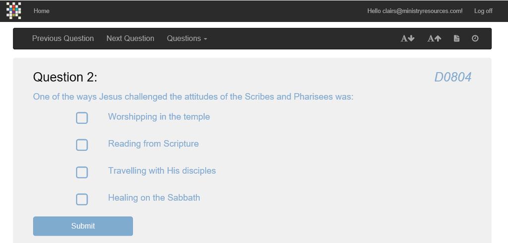 Click on "Travelling with His disciples" and the student will hear that sentence read aloud.