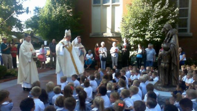 Then all the children got their picture taken with the Bishop alongside the Good Shepherd.