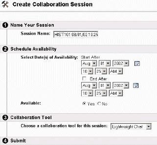 Page 56 Blackboard 6 Instructor s Edition Each course and organization begins with two default Collaboration Sessions.