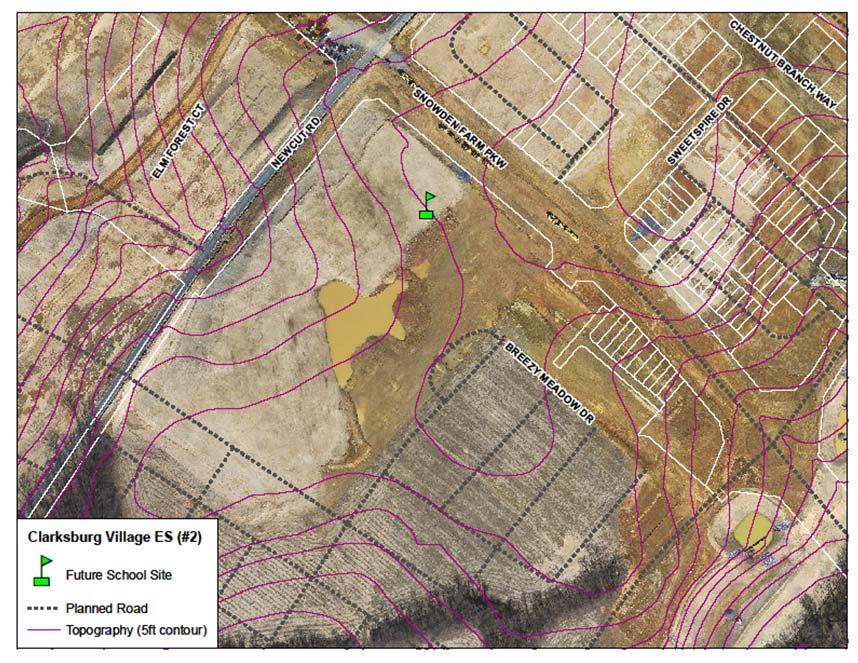 The site currently is owned by Clarksburg Village, LLC. The site is relatively flat, having been rough graded by the developer.