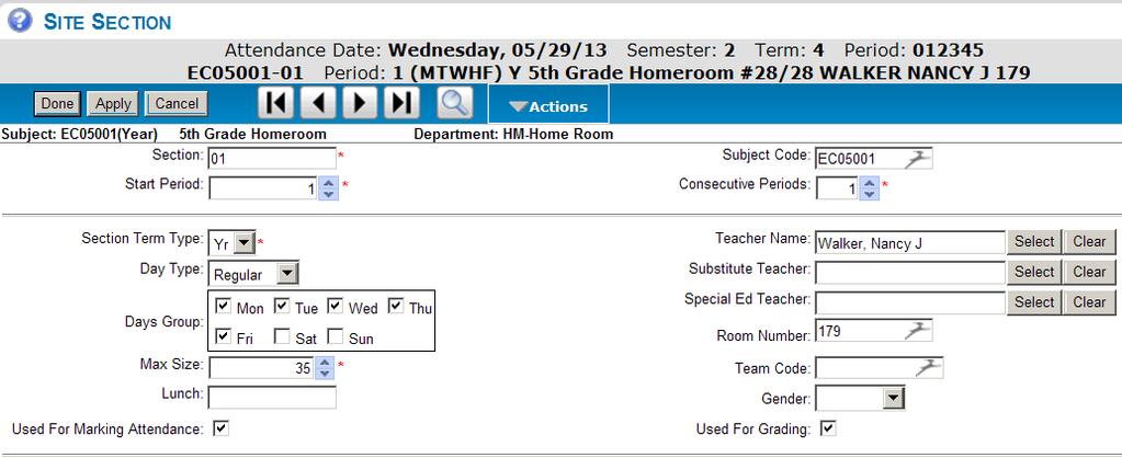 Select the section by expanding the subject Click the Edit Icon To change the seat count To change the period To change the room # To change the teacher to view all of its sections.