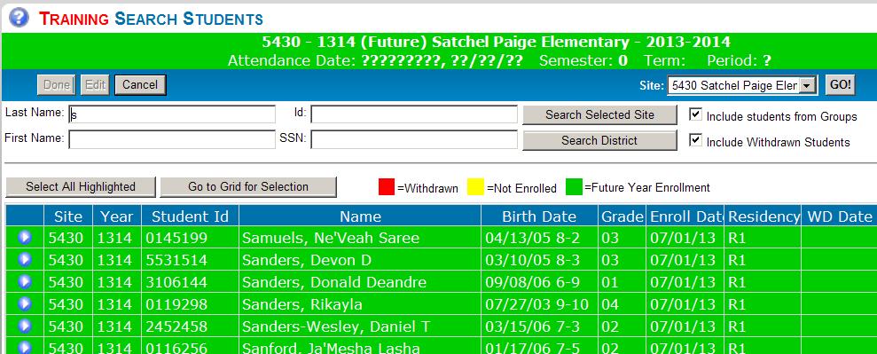 Search for the student to be scheduled by typing in the Last Name, First Name or ID