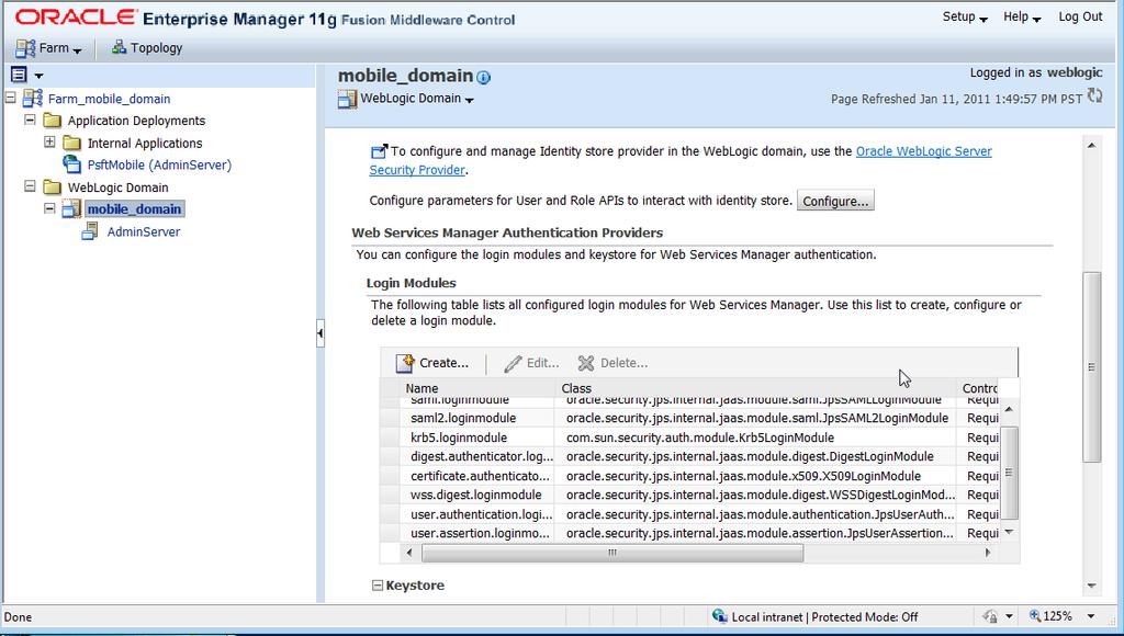 Manager - Security Provider Configuration page 3. On the Security Provider Configuration page, expand the Keystore section and click the Configure button.