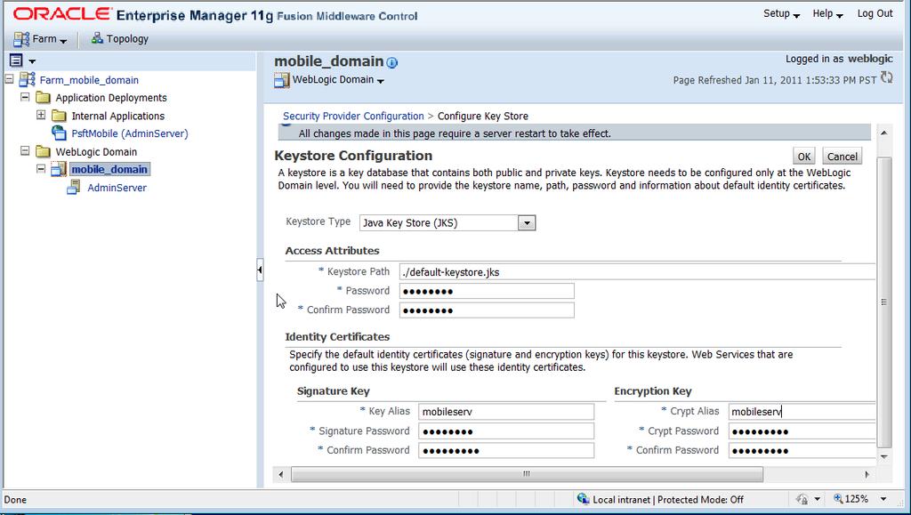 Appendix A Configuring WS-Security for PeopleSoft Mobile Inventory Management Oracle Enterprise Manager - Keystore Configuration page 4.