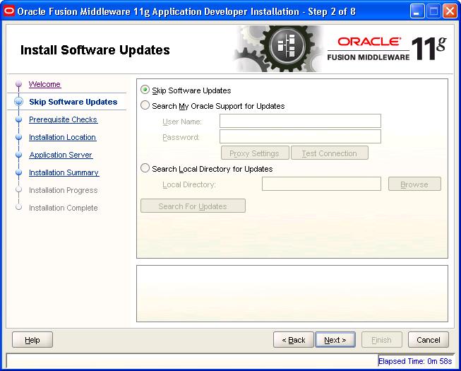 Chapter 1 Installing PeopleSoft Enterprise FSCM 9.1 Mobile Inventory Management Oracle Fusion Middleware 11g Application Developer Installation - Install Software Updates page (Step 2 of 8) 4.