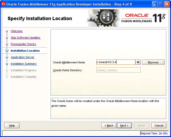 Chapter 1 Installing PeopleSoft Enterprise FSCM 9.1 Mobile Inventory Management Oracle Fusion Middleware 11g Application Developer Installation - Specify Installation Location page (Step 4 of 8) 6.