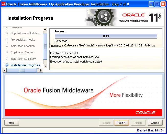 Installing PeopleSoft Enterprise FSCM 9.1 Mobile Inventory Management Chapter 1 Oracle Fusion Middleware 11g Application Developer Installation - Installation Progress page (Step 7 of 8) 10.