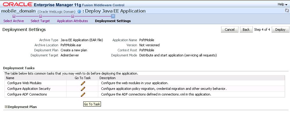 Installing PeopleSoft Enterprise FSCM 9.1 Mobile Inventory Management Chapter 1 Oracle Enterprise Manager 11g Fusion Middleware Control - Deployment Settings page 8.
