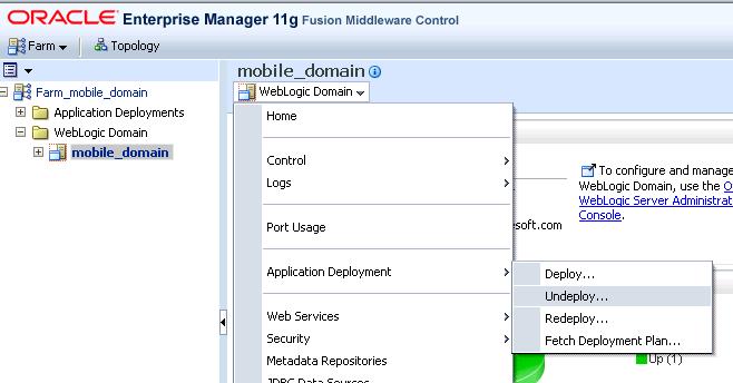 For example: AdminServer The Oracle Enterprise Manager 11g Fusion Middleware Control - Farm Tree page appears, as shown in the following example: Oracle Enterprise Manager 11g