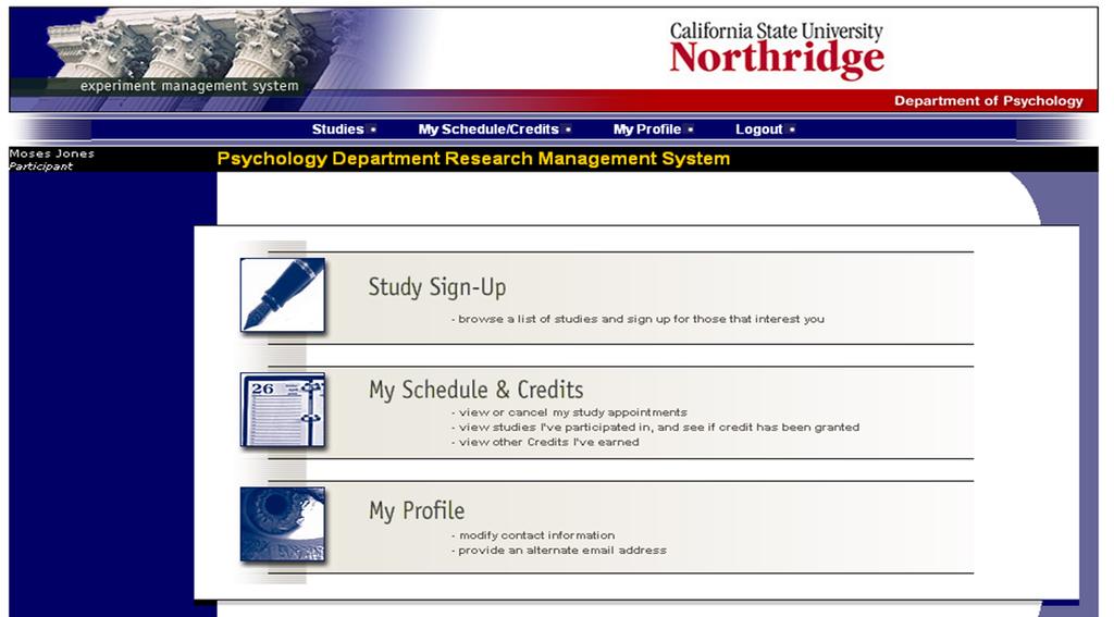 Figure 2: Sign in Screen To sign up for a study, click on the picture of a pen or the text that says Study Sign Up.