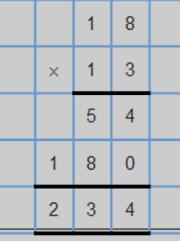 Short multiplication for multiplying by a single digit x 300 20 7 Pupils could be asked to work out a given calculation using the grid, and 4 1200 80 28 then compare it to your column method.