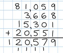 Adding several numbers with more than 4 digits.