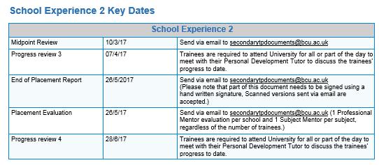 Key dates Mentor handbook p.