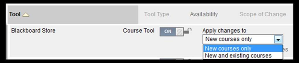 Scroll down until you see the Blackboard Bookshelf and toggle the Course tool to the ON position. Choose the Apply option that fits your institution.