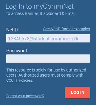mycommnet Ok, so now you are logged into the campus network. The next step is to log into mycommnet, the portal for the Community College System.