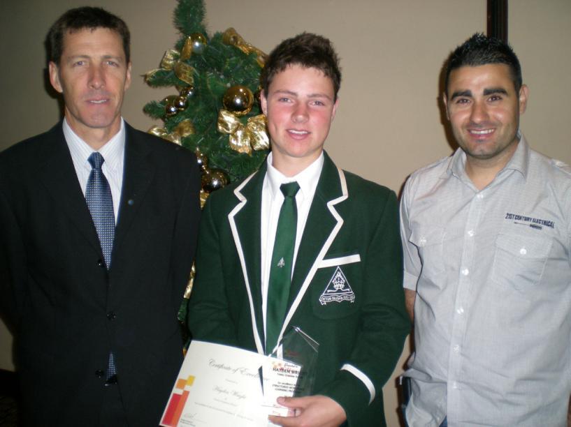 Work placement Achievement Hayden Wright (Class of 2011) was recognised and received a student award for