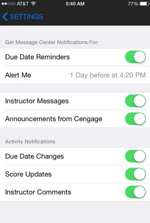 Settings Page Stay up to date on assignments by customizing Activity Notifications.