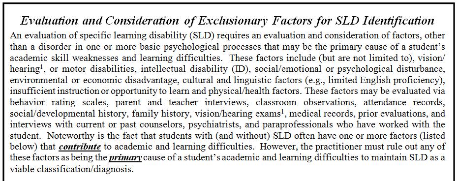 Flanagan et al. s Operational Definition: Level II Review of Exclusionary Factors Form published in Flanagan, Alfonso, Mascolo, & Sotelo-Dynega (2012).