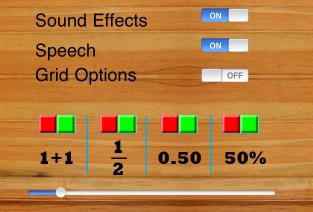 When Speech is on the name of each color is pronounced when a Color Tile is tapped. Use the on/off switch to activate or deactivate Sound Effects and Speech.