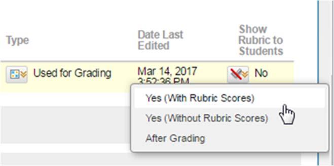 For this example, choose Select Rubric 5. The window now shows the list of Rubrics within your course.