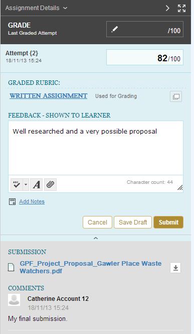4. Grade the student s attempt. 5. Enter Feedback, which the student will see, and click Add Notes, which only instructors can see (both are optional). 6.