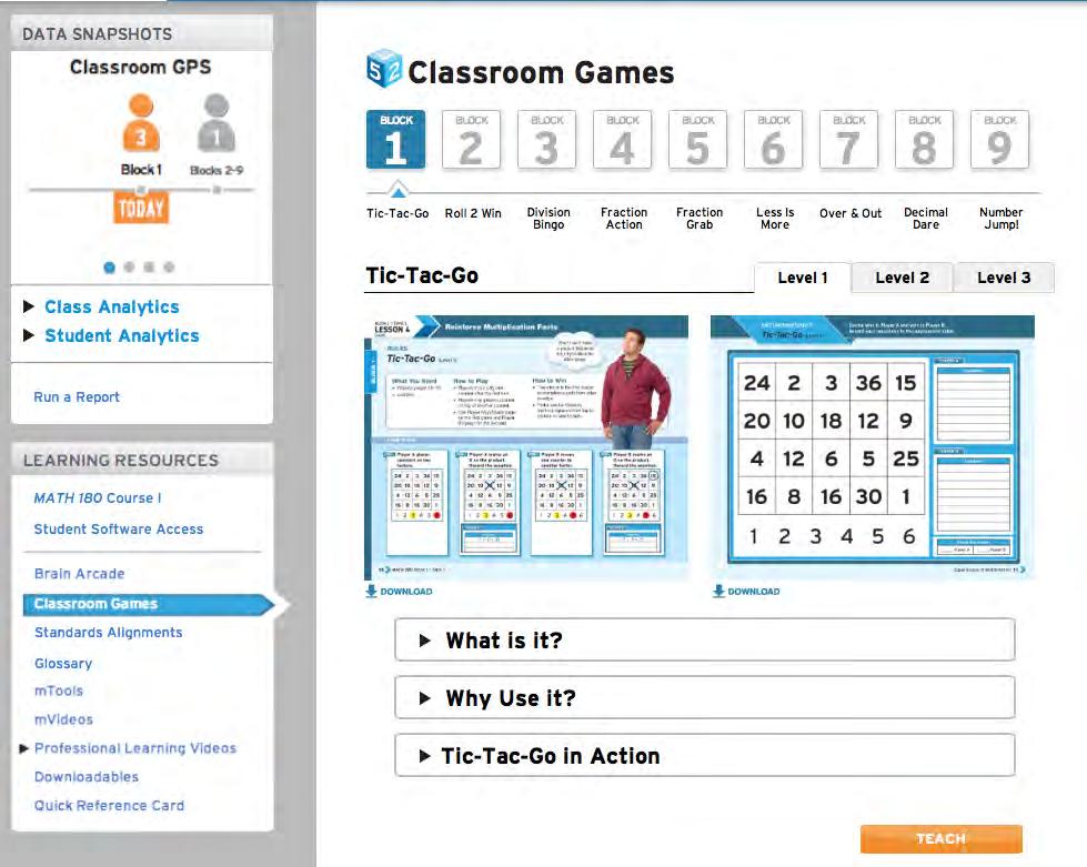 Classroom Games Click Classroom Games to open the Classroom Games link. Classroom Games shows each Block s game from the mspace. Click the Block number to view the game for that Block.