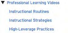 Professional Learning Videos Click Professional Learning Videos to open the pull-down menu of development videos.
