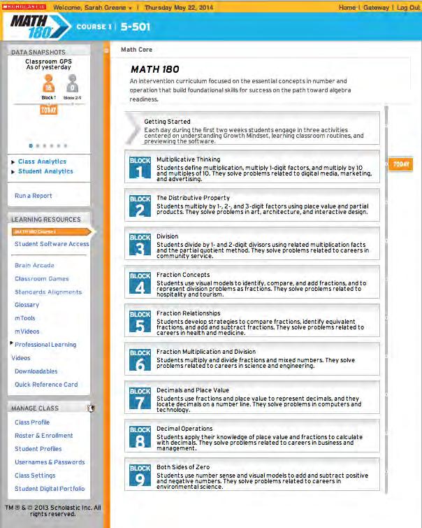 MATH 180 Curriculum Click the MATH 180 Curriculum link to open the MATH 180 Program Overview Screen.